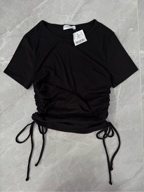 Women’s Junior’s Popular 21 Cinched Side Tie Crop Top Basic Going Out Large